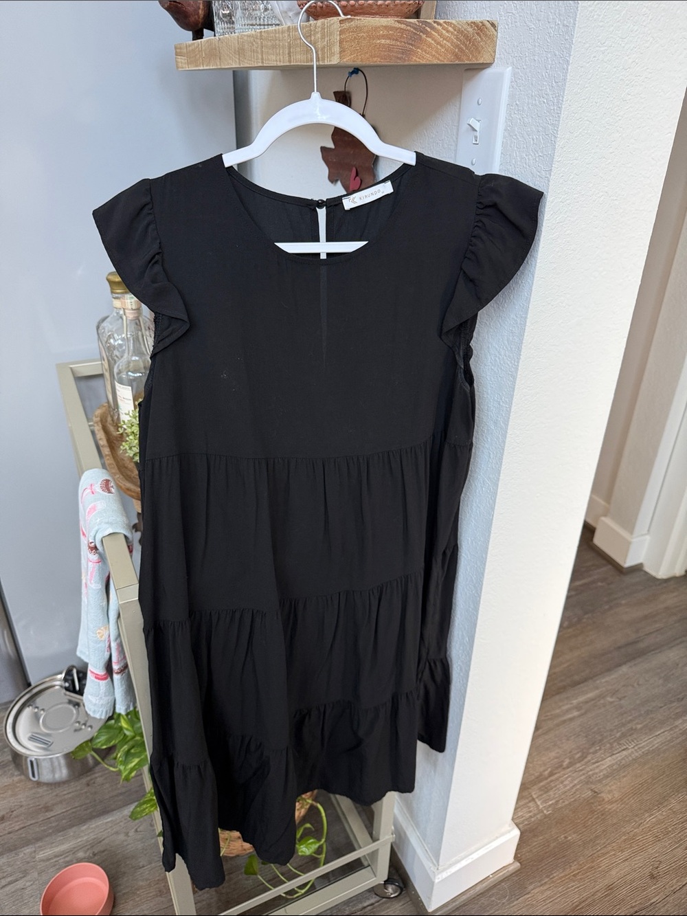 Black Tiered Flutter-Sleeve Mini Dress - Feminine Everyday Look